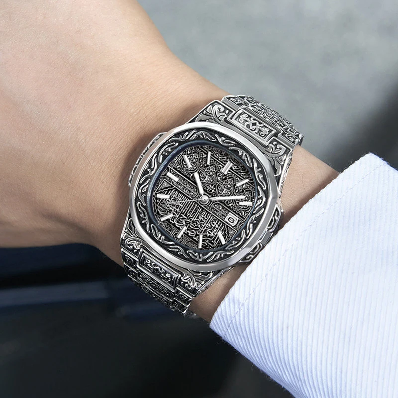 Vintage Men Quartz Watch Luxury Brand Auto Calendar Specific Lines Stainless Steel Strap Wristwatch For Mans Analog