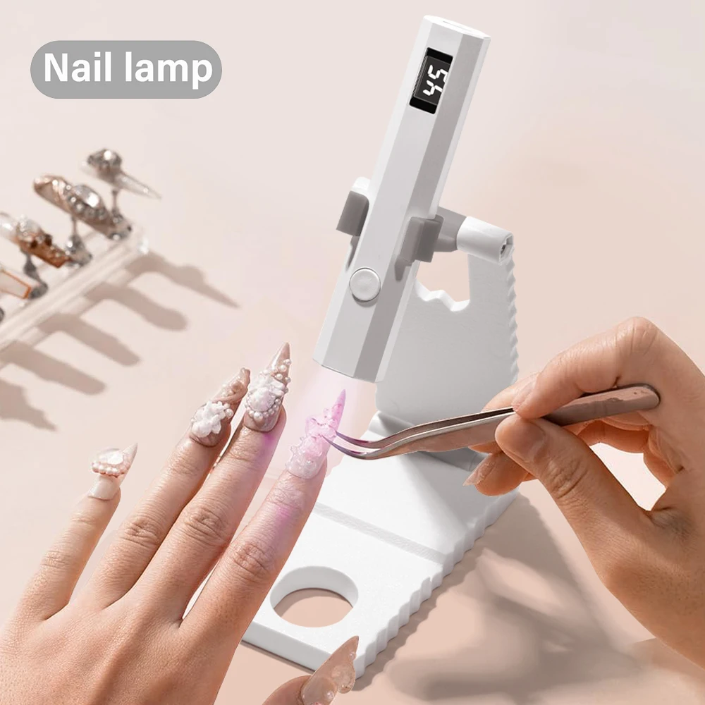 LED UV Nail Lamp with Stand Handheld UV Light with LCD Display for Gel Nails Rechargeable USB Nail Dryer for Fast Curing