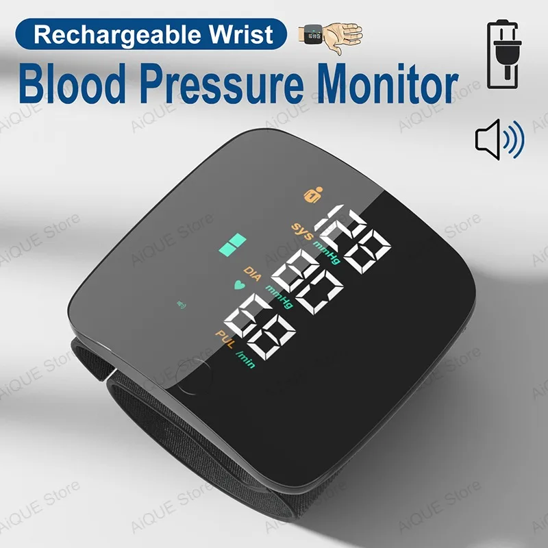 AiQUE Rechargeable Blood Pressure Monitor 2 Users Medical Tonometer Wrist Cuff Digital Irregular Pulse Heart Rate Tensiometer