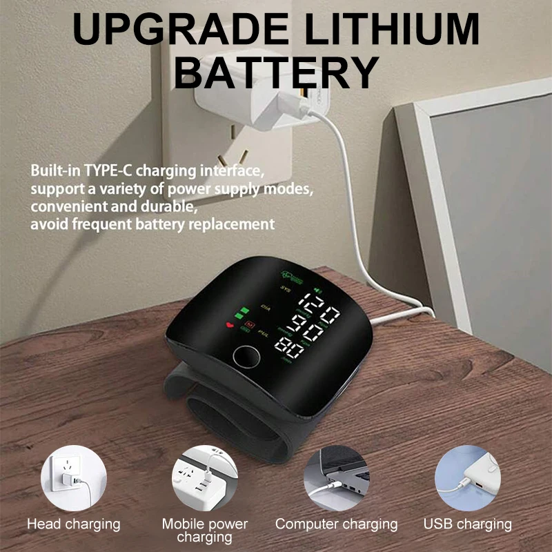 AiQUE Rechargeable Blood Pressure Monitor 2 Users Medical Tonometer Wrist Cuff Digital Irregular Pulse Heart Rate Tensiometer