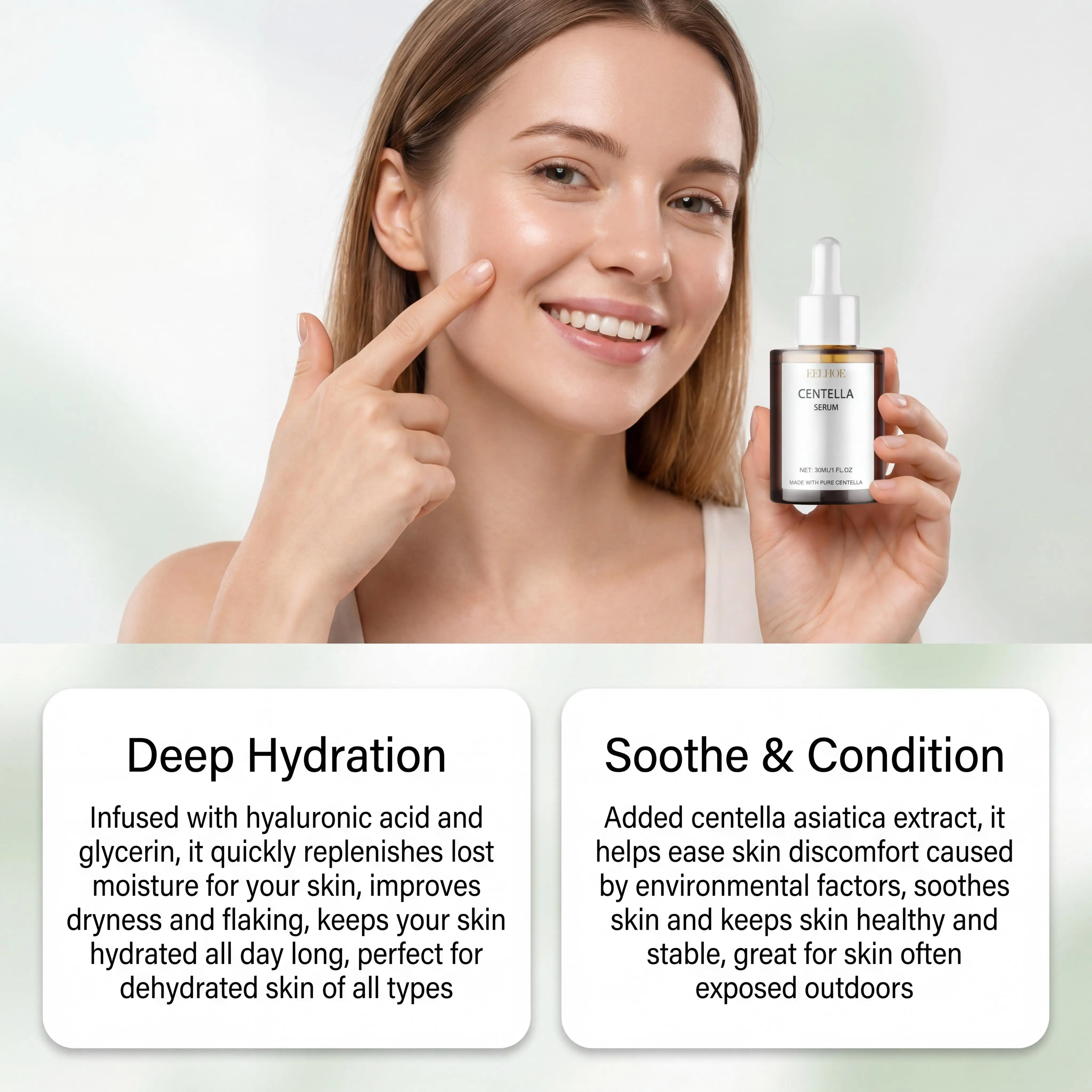 Centella Facial Serum Soothes Skin Discomfort Deeply Hydrates Face Softens Skin Texture Smooths Complexion Moisturizing Daily Skincare Essence