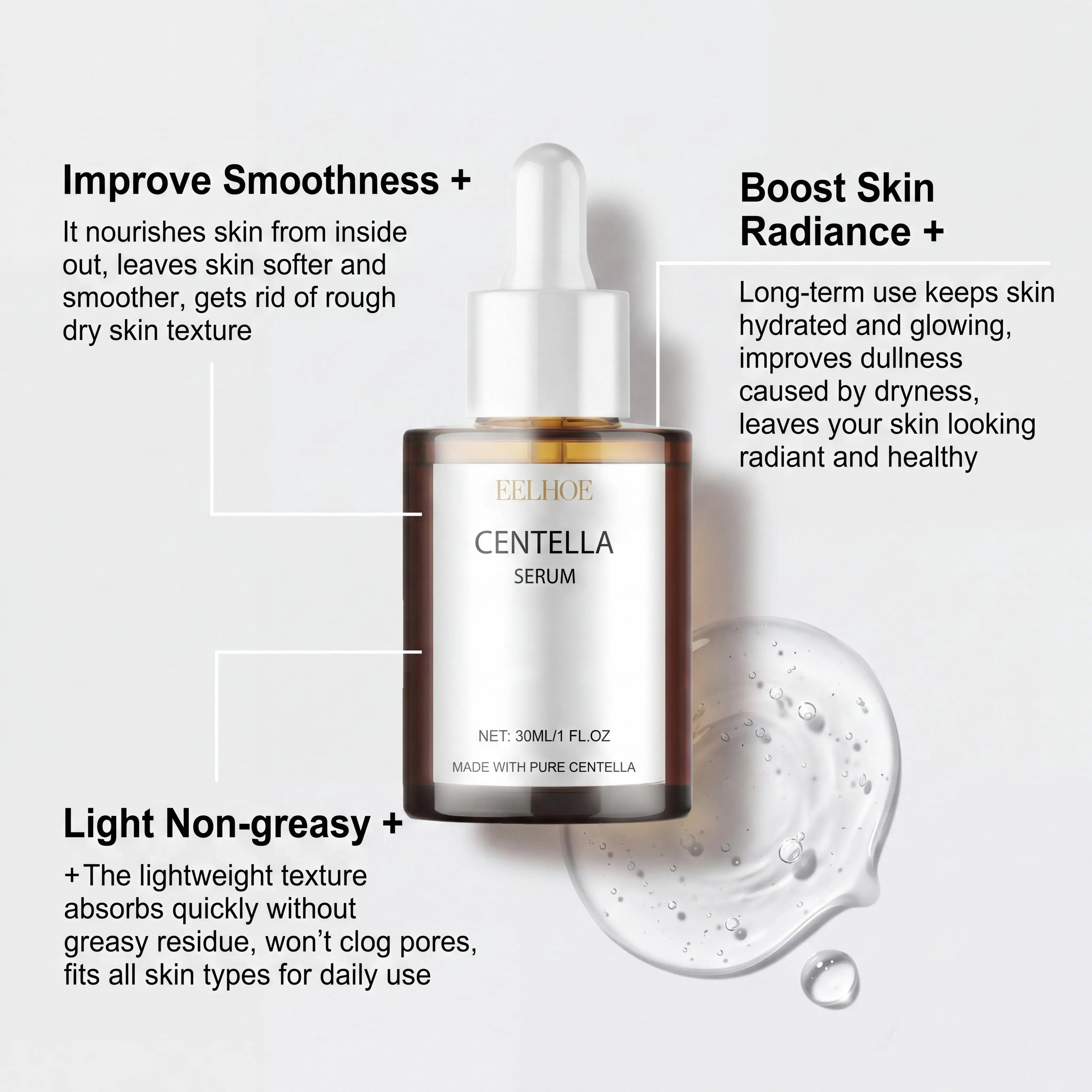 Centella Facial Serum Soothes Skin Discomfort Deeply Hydrates Face Softens Skin Texture Smooths Complexion Moisturizing Daily Skincare Essence
