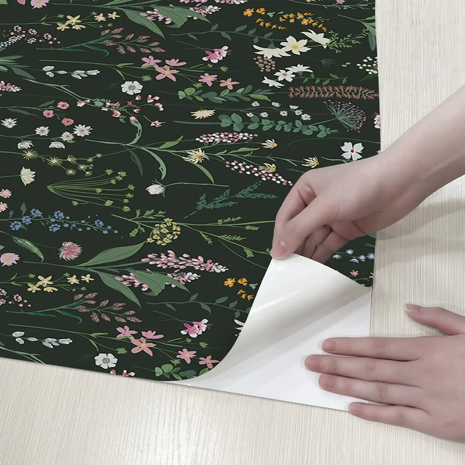 Floral Peel and Stick Wallpaper Vinyl Wallpaper Watercolor Flower Peel and Stick Wallpaper for Kitchen Cabinet Furniture