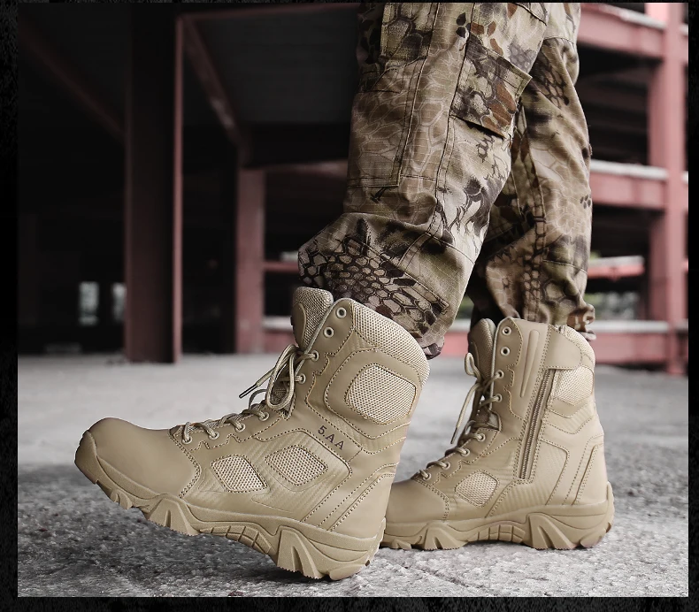 MIXIDELAI Size 39-47 Desert Tactical Mens Boots Wear-resisting Training Boots Waterproof Outdoor Hiking Men Combat Ankle Boots