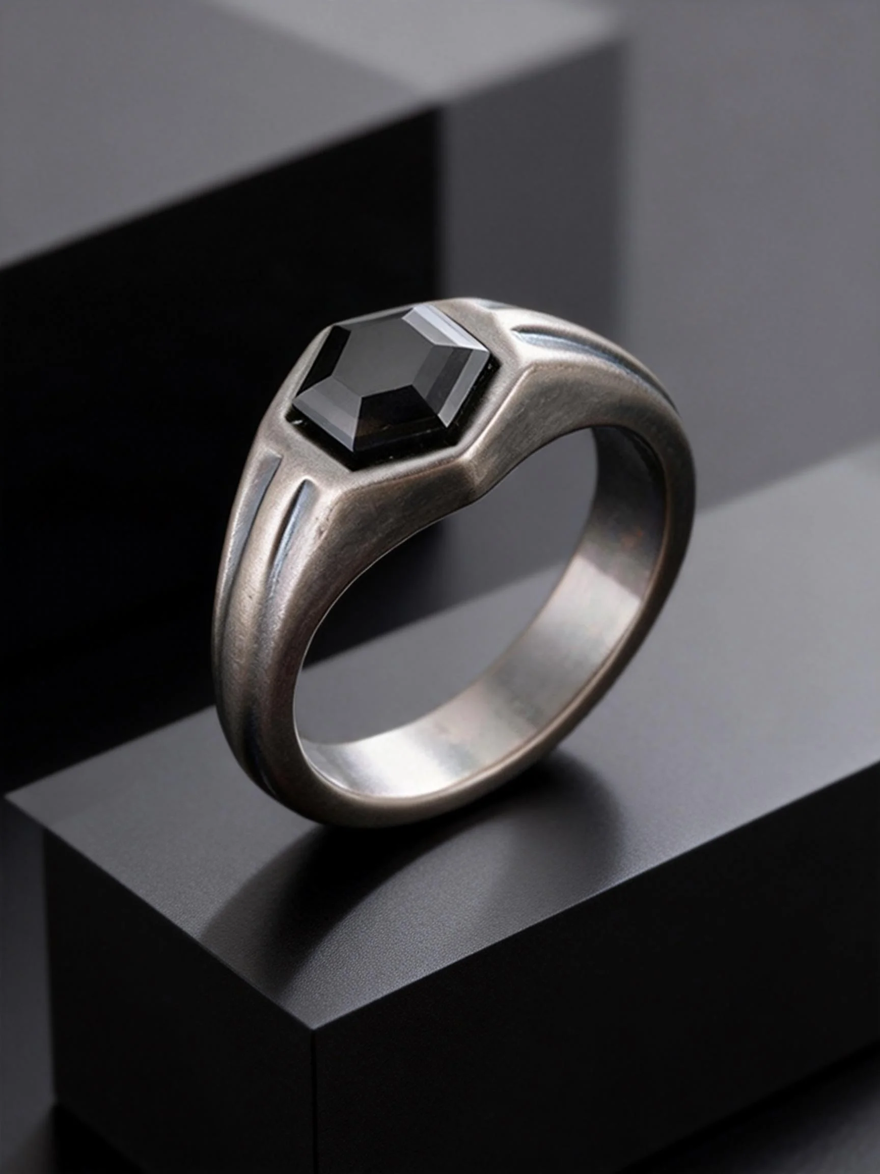 Punk Vintage Gray Stainless Steel Rings for Men Hexagon Black Zircon Ring Hip Hop Fashion Waterproof Finger Jewelry Party Gifts