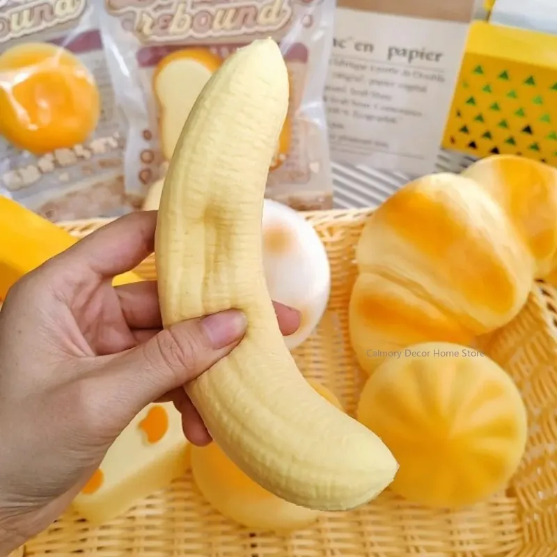 Banana Squishy Simulated Kawaii Soft Sensory Fidget Ball Hand Relax PU Material Yellow Banana Fidget Home Accessories