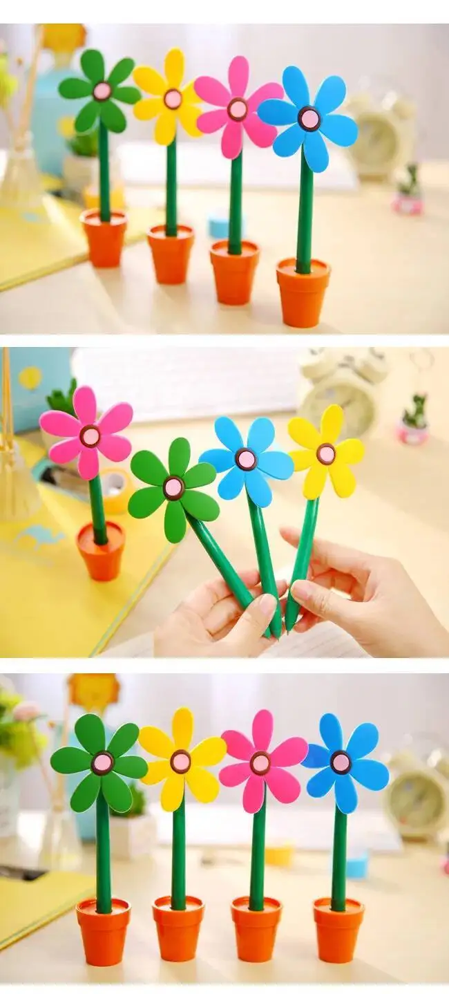 1 Pcs Lytwtw's Stationery Cute Kawaii Potted Plants Sunflower Ballpoint Pen Office School Supply Novel Creative Gift Funny