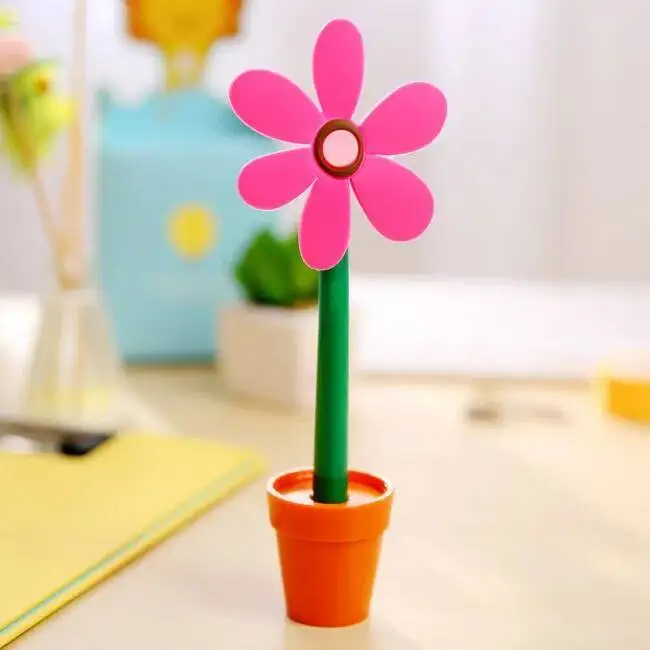 1 Pcs Lytwtw's Stationery Cute Kawaii Potted Plants Sunflower Ballpoint Pen Office School Supply Novel Creative Gift Funny