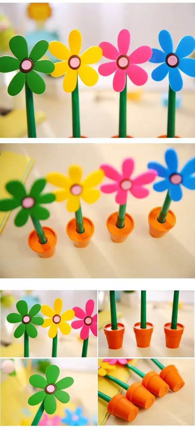 1 Pcs Lytwtw's Stationery Cute Kawaii Potted Plants Sunflower Ballpoint Pen Office School Supply Novel Creative Gift Funny