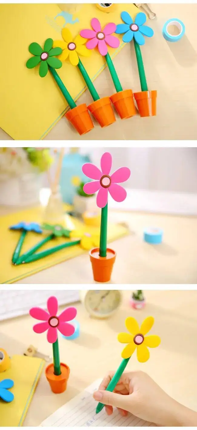 1 Pcs Lytwtw's Stationery Cute Kawaii Potted Plants Sunflower Ballpoint Pen Office School Supply Novel Creative Gift Funny