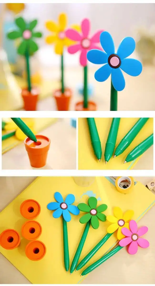 1 Pcs Lytwtw's Stationery Cute Kawaii Potted Plants Sunflower Ballpoint Pen Office School Supply Novel Creative Gift Funny