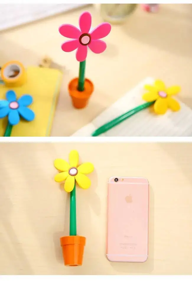 1 Pcs Lytwtw's Stationery Cute Kawaii Potted Plants Sunflower Ballpoint Pen Office School Supply Novel Creative Gift Funny