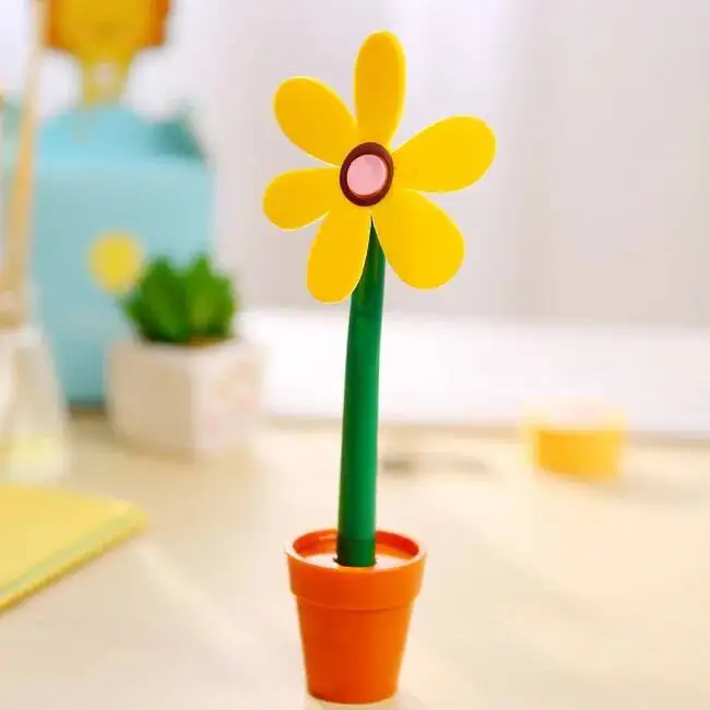1 Pcs Lytwtw's Stationery Cute Kawaii Potted Plants Sunflower Ballpoint Pen Office School Supply Novel Creative Gift Funny