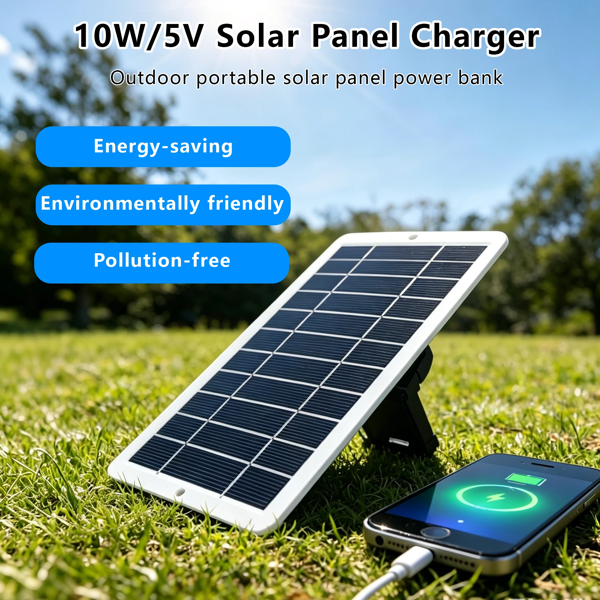 10W Portable Solar Charging Panel with USB Port, Fast Charging Power Bank, Suitable for Phones, Camping, Outdoor Travel, and Hik