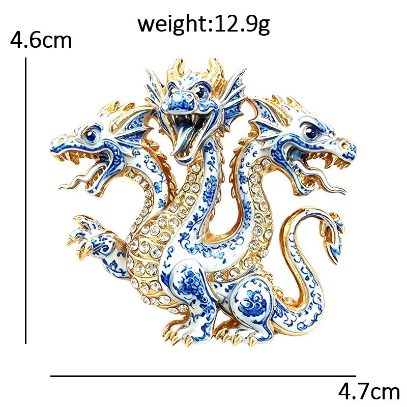 Wuli&baby Vintage 3‑Headed Dragon Brooches For Women Men 4-color Rhinestone Colorful Crystal Party Casual Brooch Pins Gift