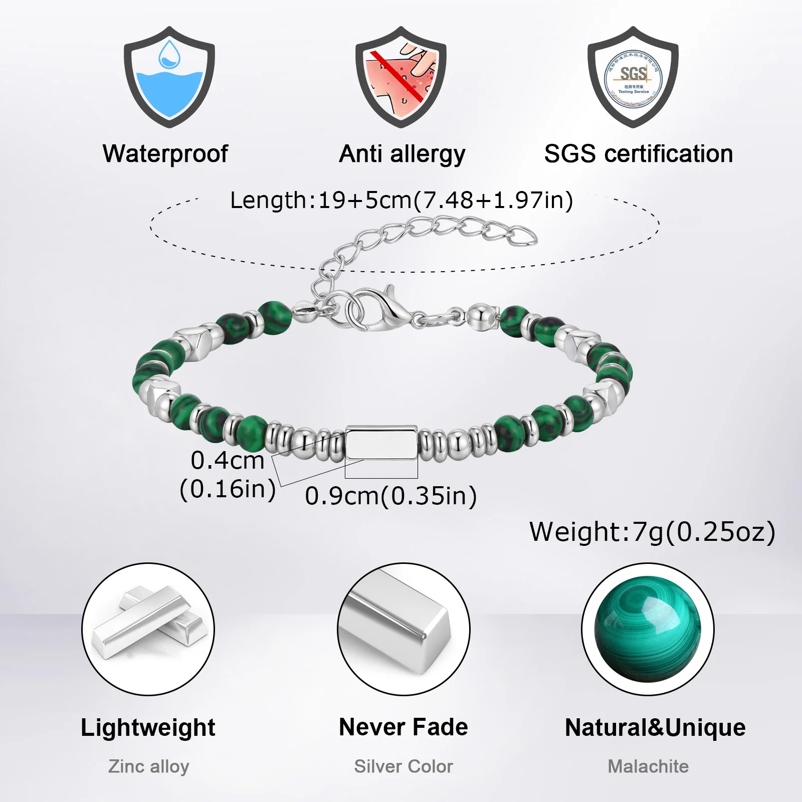 Vnox Handmade Beaded Bracelet with Natural Stone (Malachite/Obsidian/Turquoise/Tiger Eye), Bohemian Style Jewelry for Men