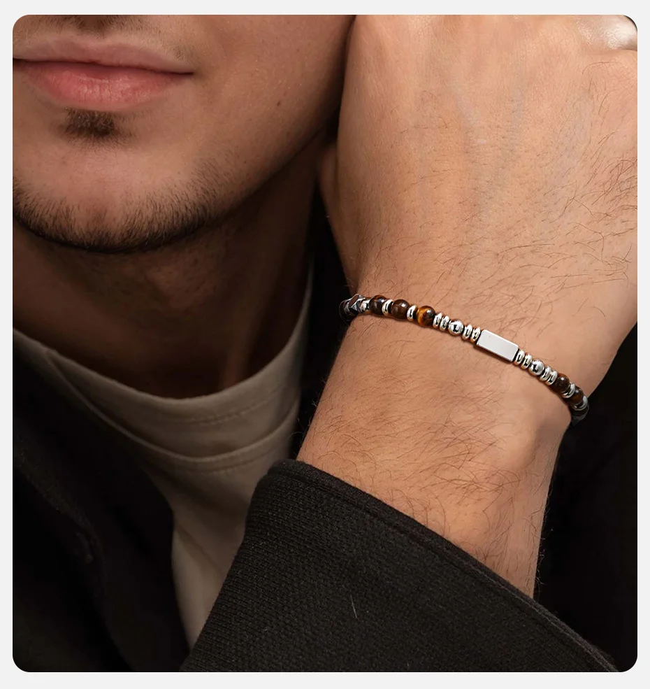 Vnox Handmade Beaded Bracelet with Natural Stone (Malachite/Obsidian/Turquoise/Tiger Eye), Bohemian Style Jewelry for Men