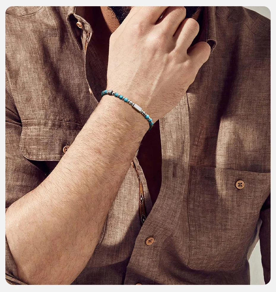 Vnox Handmade Beaded Bracelet with Natural Stone (Malachite/Obsidian/Turquoise/Tiger Eye), Bohemian Style Jewelry for Men