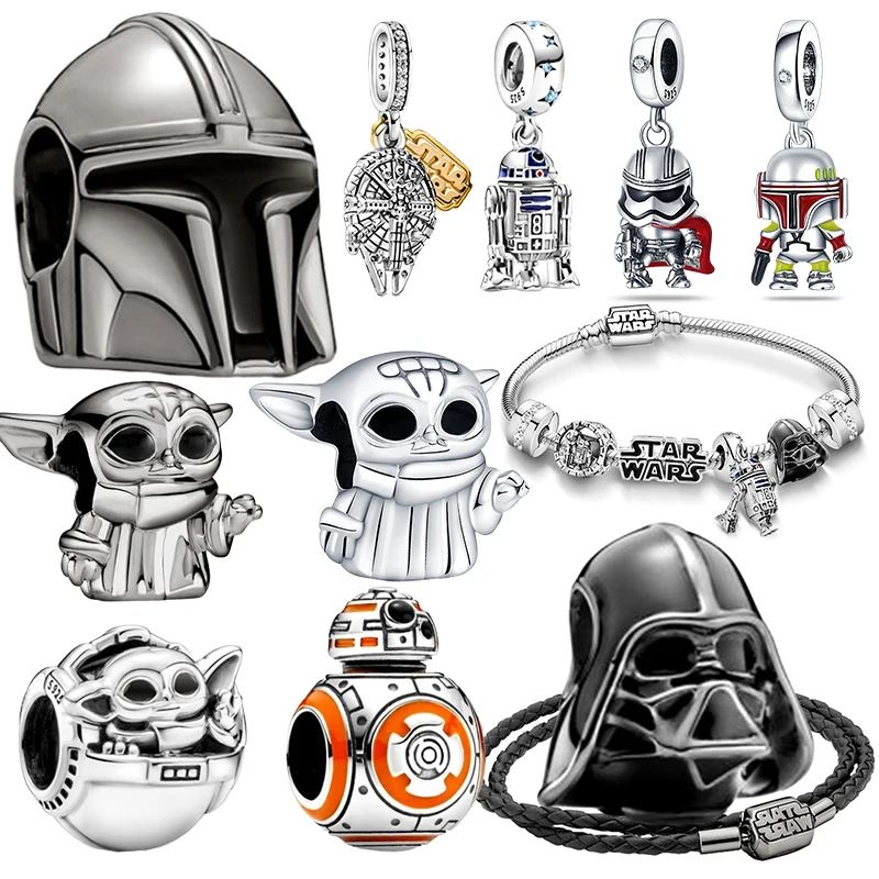 TOP Stars Warsries Yoda Mandalorian Helmet 925 Sterling Silver Charms Beads Fits Original Women's Bracelet DIY Jewelry Hot Gifts