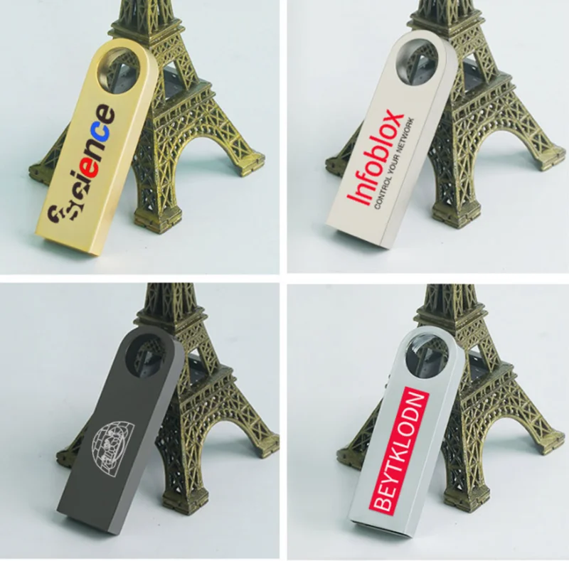 10PCS/lot USB Flash Drive 4GB 8GB 16GB Metal Pen Drive Pendrive 32GB 64GB Memory Stick 128GB Free Customized Gift USB 2.0 Sticks