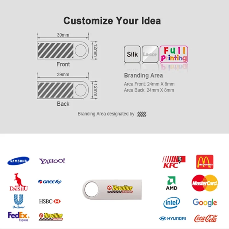 10PCS/lot USB Flash Drive 4GB 8GB 16GB Metal Pen Drive Pendrive 32GB 64GB Memory Stick 128GB Free Customized Gift USB 2.0 Sticks