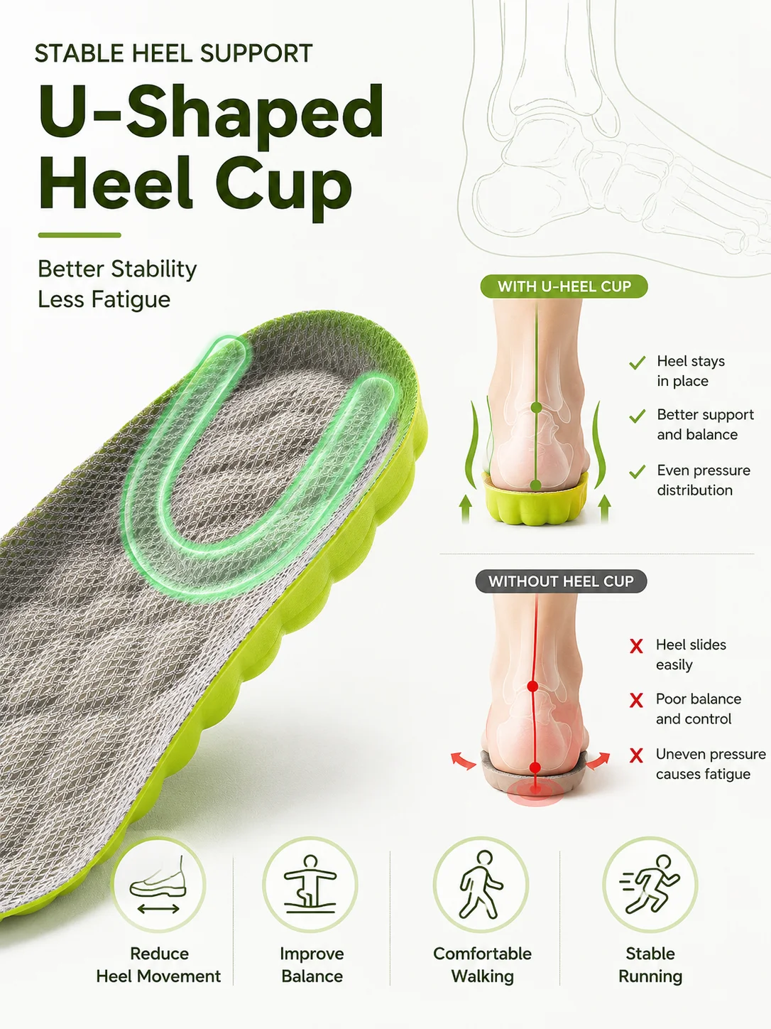 4D Cloud Sport Insoles PU Air Cushion Breathable Shock Absorption Height Increase Shoe Insoles for Men Women Run Walk Sneakers