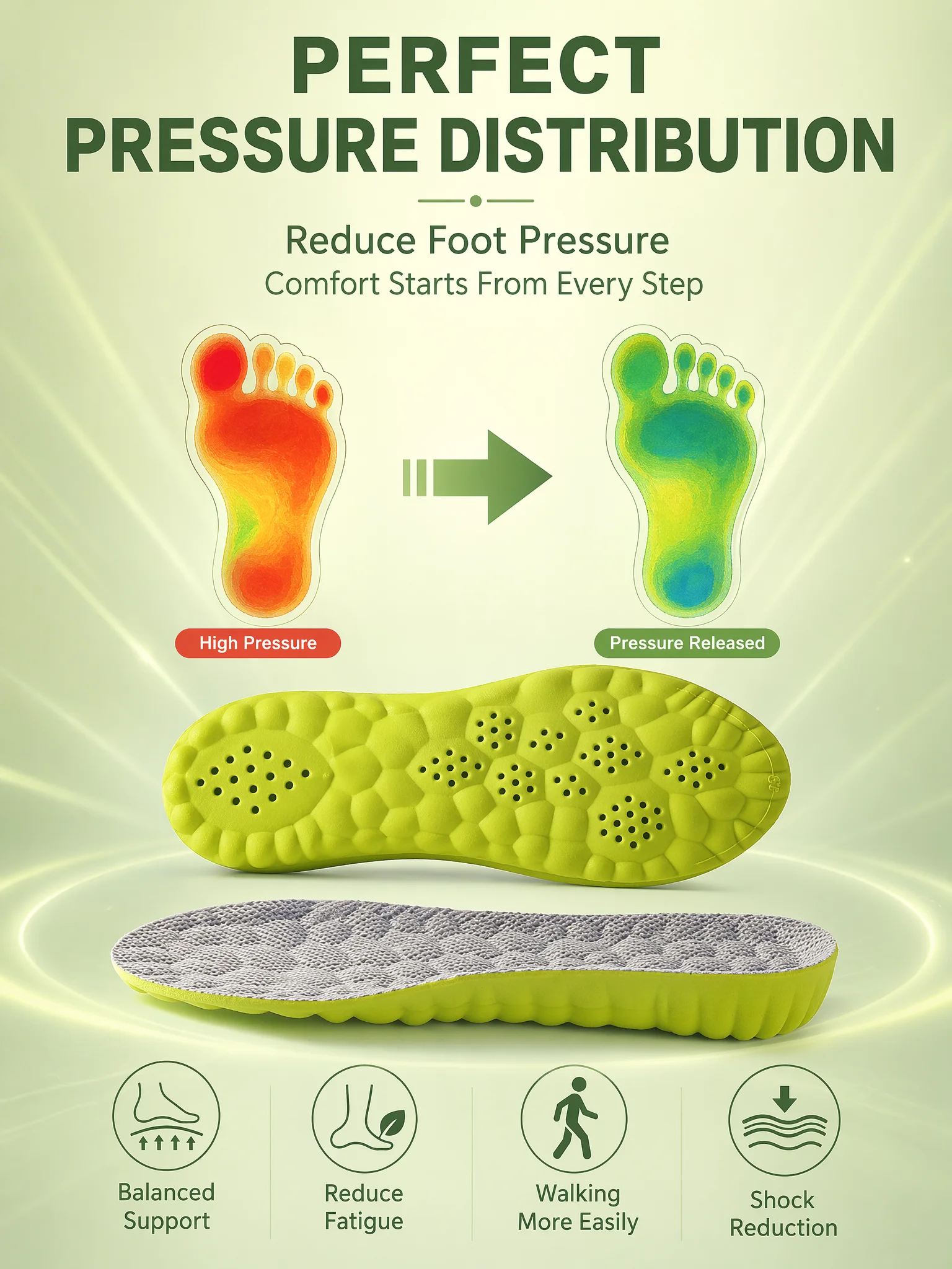4D Cloud Sport Insoles PU Air Cushion Breathable Shock Absorption Height Increase Shoe Insoles for Men Women Run Walk Sneakers