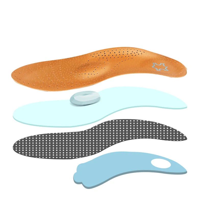 Leather Orthotic Insole For Flat Feet Arch Support Orthopedic PU Leather Insole For Men Women O/X Leg Corrected Insoles