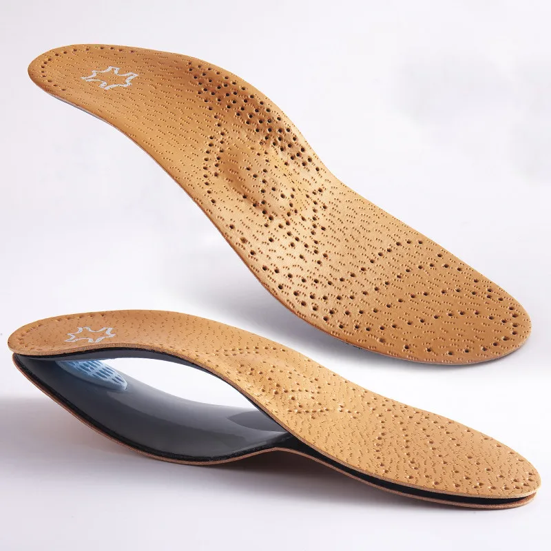Leather Orthotic Insole For Flat Feet Arch Support Orthopedic PU Leather Insole For Men Women O/X Leg Corrected Insoles