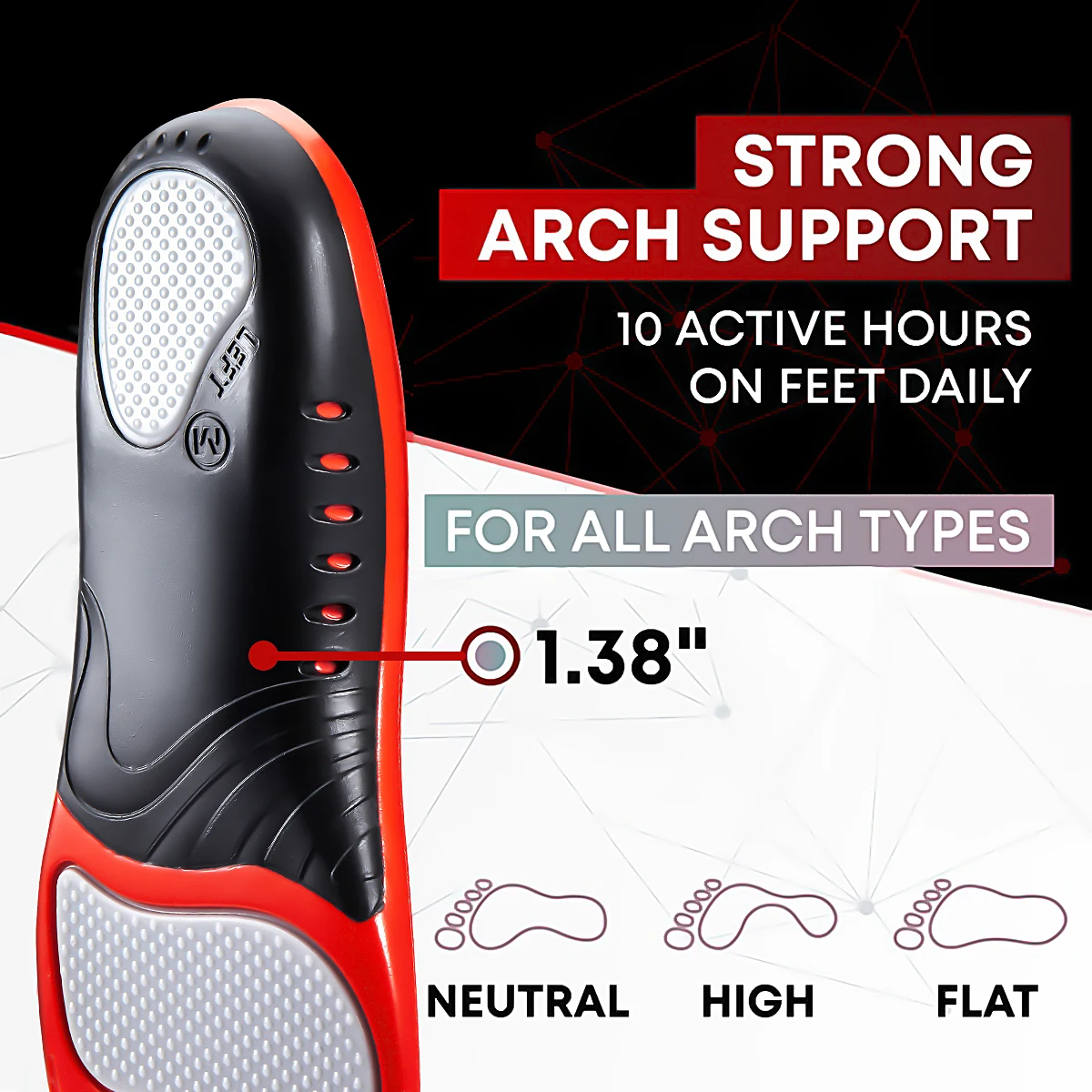 220+ Lbs Heavy Duty High Arch Support Insoles for Men Women Shock Absorbing Shoe Inserts for Flat Feet Standing All Day Insole