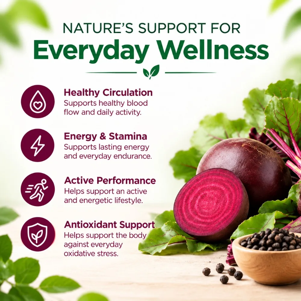 Organic Beet Root - Supports Cardiovascular Health & Healthy Blood Flow - 8000mg with Black Pepper 20:1 High Potency - 120 Ct