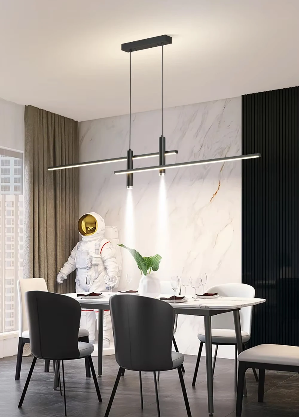 LED Pendant Light Smart Remote Control Adjustable Color Temperature Brightness Living Room Restaurant Hanging Lamp Home Light
