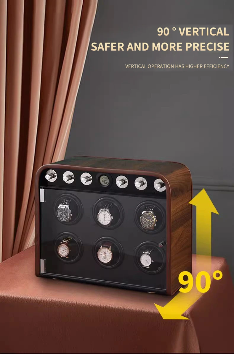 CCZIDONGH Automatic Watch Winder Retro Wooden Texture Blue LED Light Mute Motor Shaker Automatic Watch Box