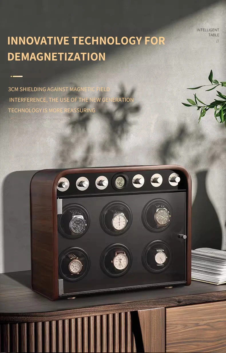 CCZIDONGH Automatic Watch Winder Retro Wooden Texture Blue LED Light Mute Motor Shaker Automatic Watch Box