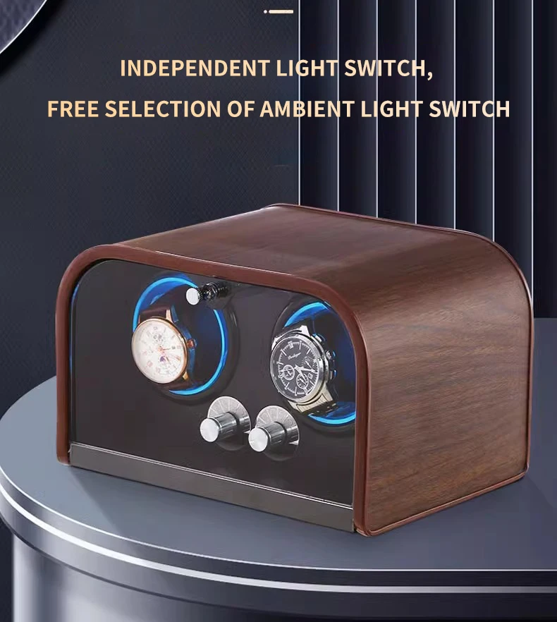 CCZIDONGH Automatic Watch Winder Retro Wooden Texture Blue LED Light Mute Motor Shaker Automatic Watch Box