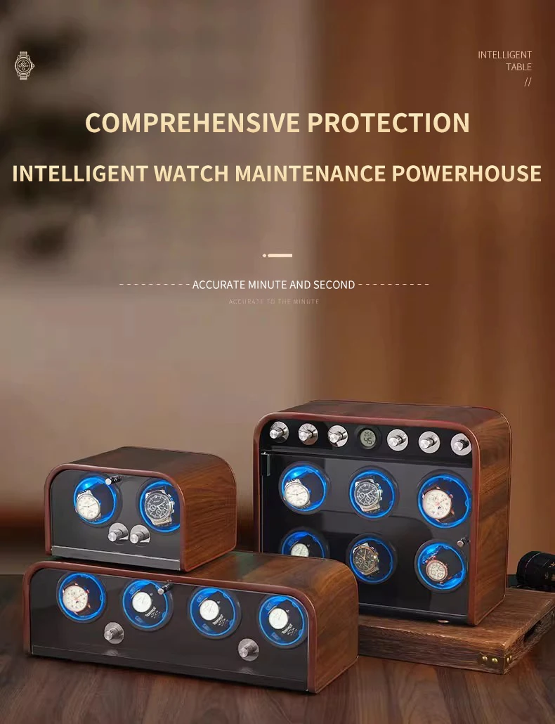 CCZIDONGH Automatic Watch Winder Retro Wooden Texture Blue LED Light Mute Motor Shaker Automatic Watch Box