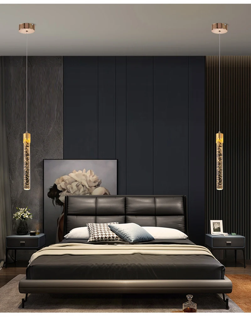 Modern Bedroom Crystal Bubble Pendant Light - Droplet Design Clear Hanging Lamp for Bedside Decorative Suspension Lighting