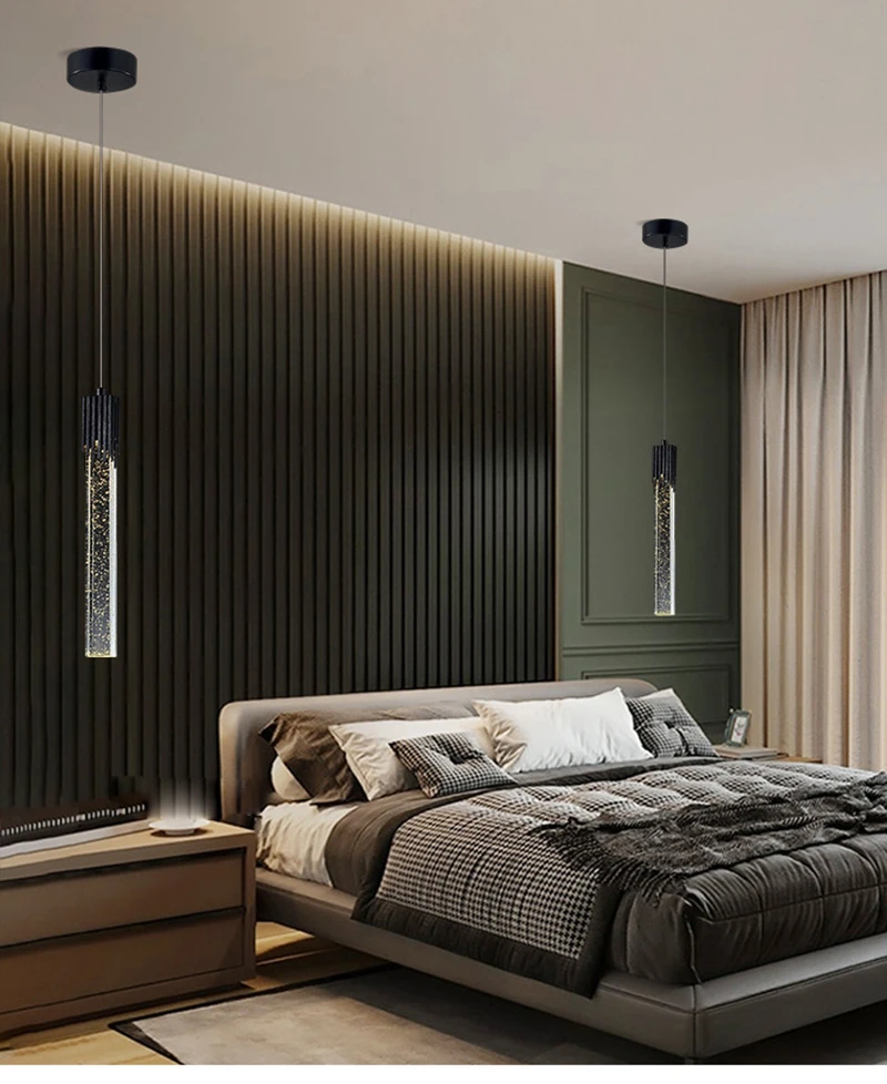Modern Bedroom Crystal Bubble Pendant Light - Droplet Design Clear Hanging Lamp for Bedside Decorative Suspension Lighting