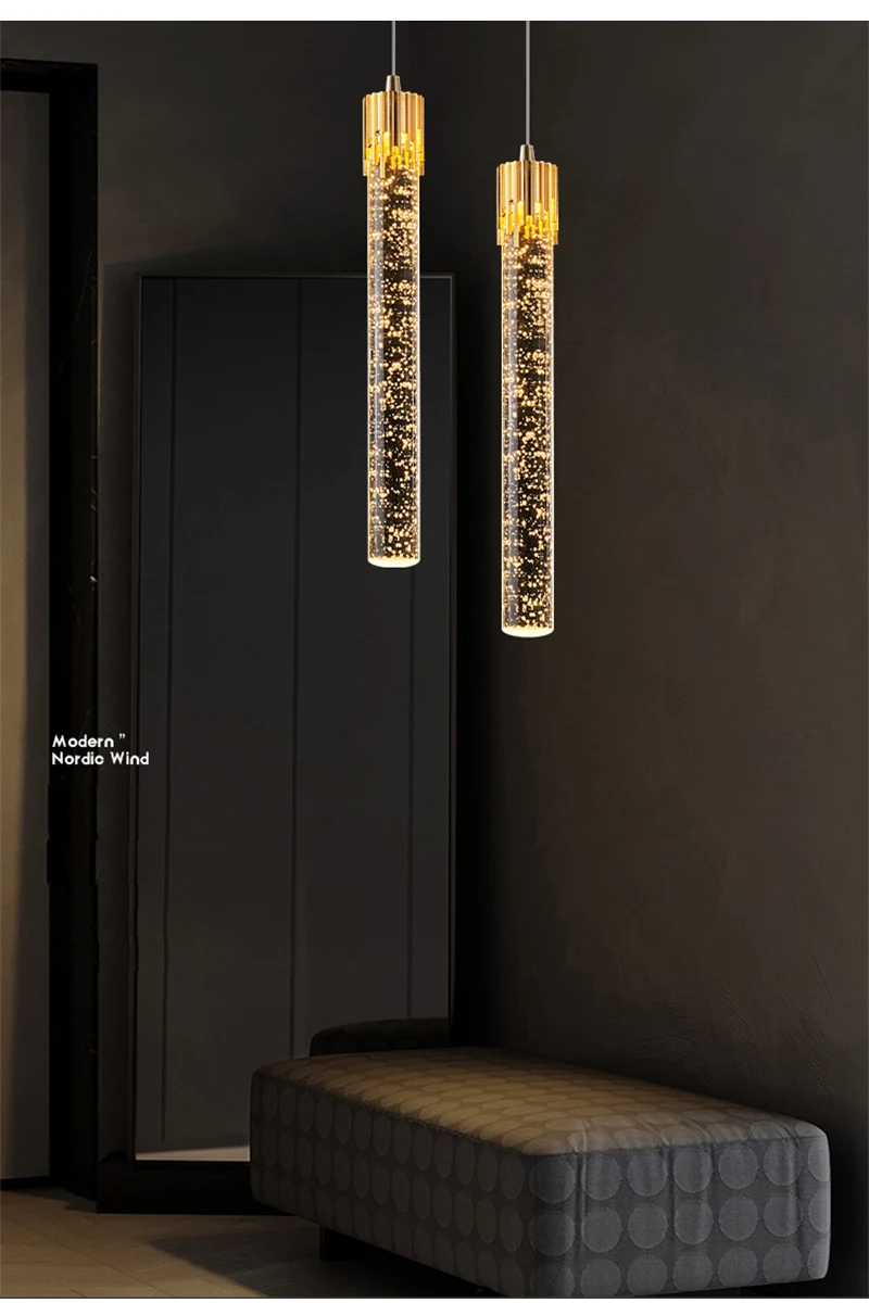 Modern Bedroom Crystal Bubble Pendant Light - Droplet Design Clear Hanging Lamp for Bedside Decorative Suspension Lighting