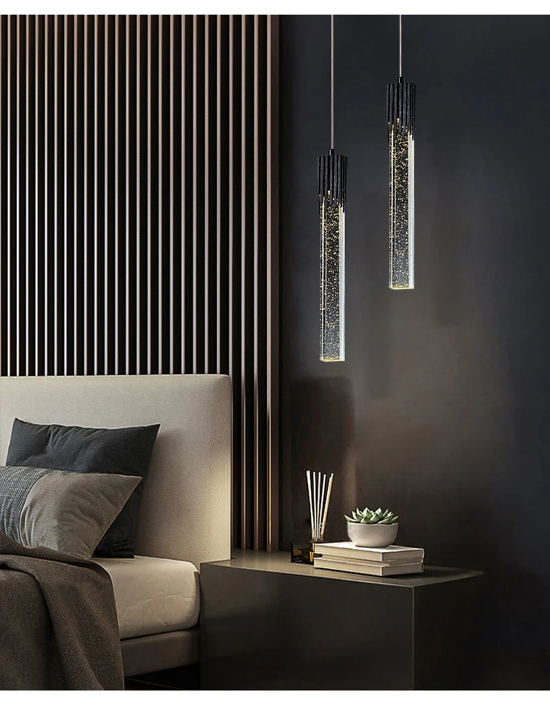 Modern Bedroom Crystal Bubble Pendant Light - Droplet Design Clear Hanging Lamp for Bedside Decorative Suspension Lighting