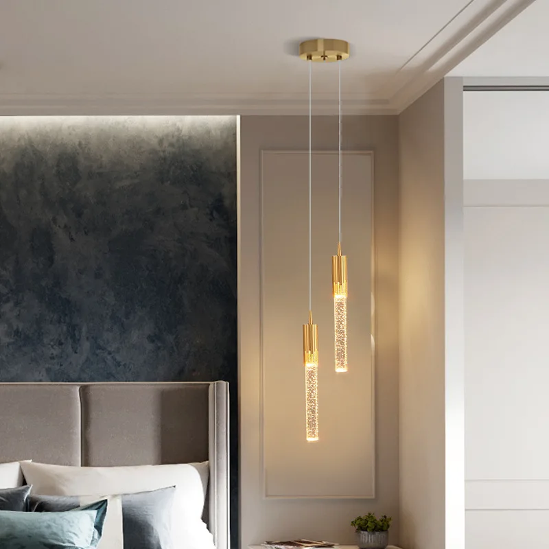 Modern Bedroom Crystal Bubble Pendant Light - Droplet Design Clear Hanging Lamp for Bedside Decorative Suspension Lighting