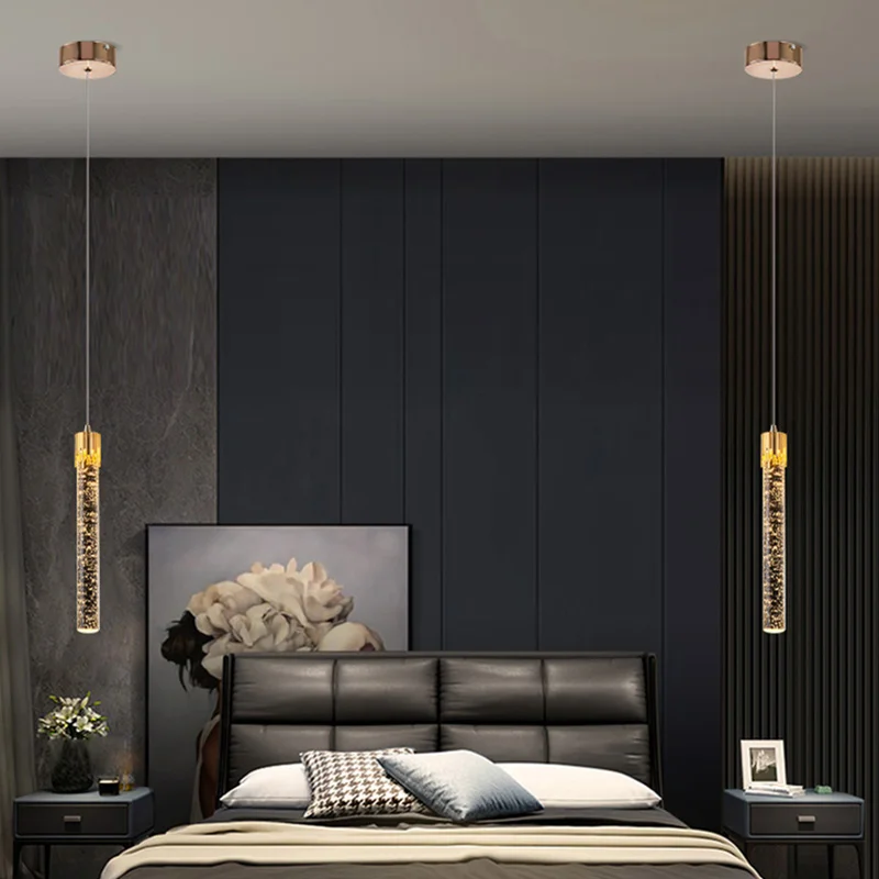 Modern Bedroom Crystal Bubble Pendant Light - Droplet Design Clear Hanging Lamp for Bedside Decorative Suspension Lighting