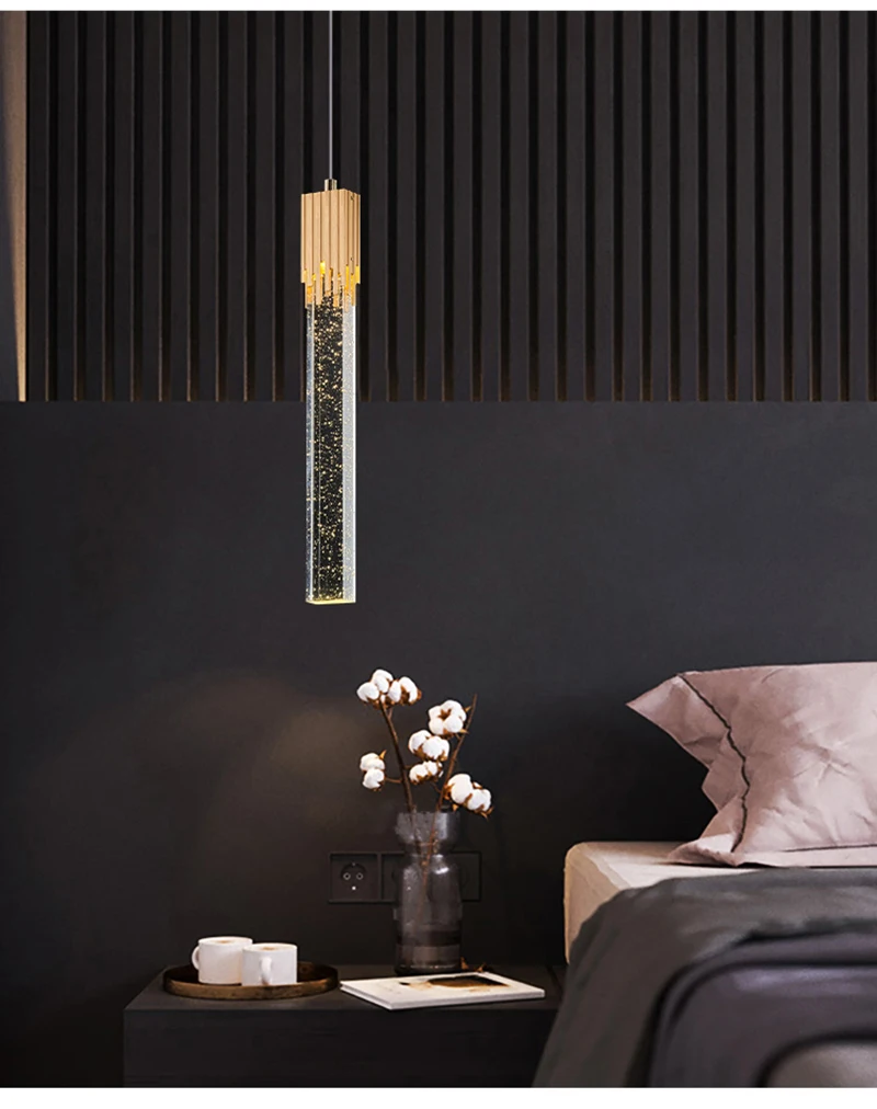 Modern Bedroom Crystal Bubble Pendant Light - Droplet Design Clear Hanging Lamp for Bedside Decorative Suspension Lighting