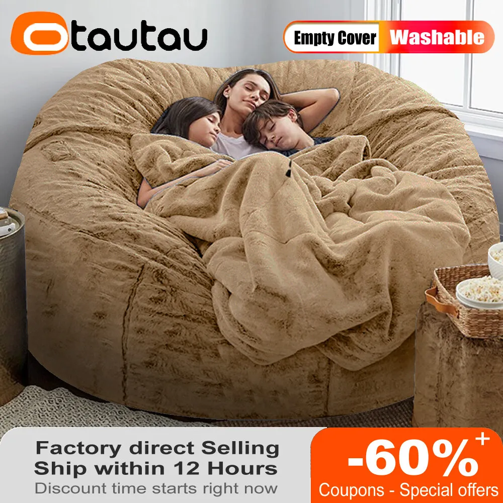 OTAUTAU 150/180/210/240L EPS Ball Filler for 2/3ft Beanbag Pouf 1-3-5mm Polyester Pillow Cushion Bean Bag Chair Snow Scene TL001