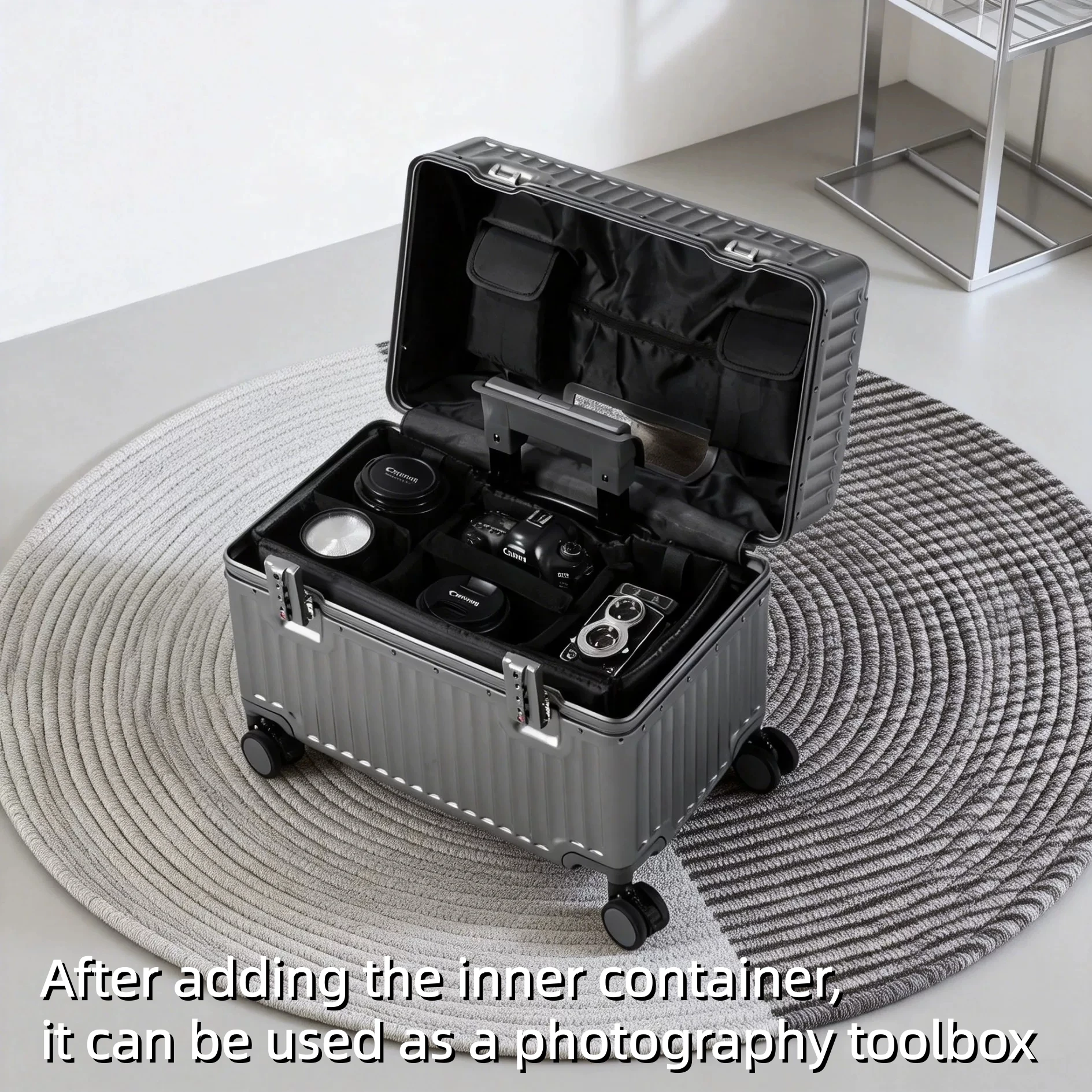 Top Opening Suitcase 18/20 Boarding Carry-on Travel Photographer Rolling Luggage PC Material with Aluminum Alloy Frame TSA Lock