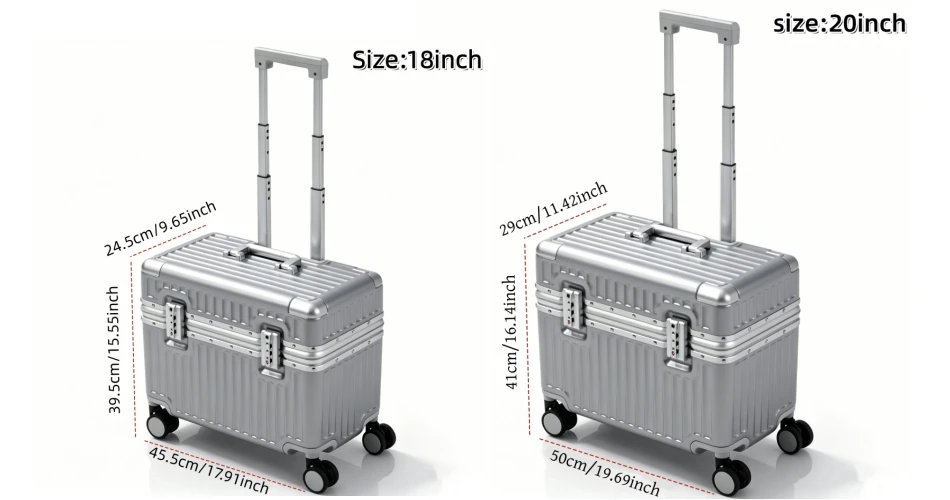 Top Opening Suitcase 18/20 Boarding Carry-on Travel Photographer Rolling Luggage PC Material with Aluminum Alloy Frame TSA Lock