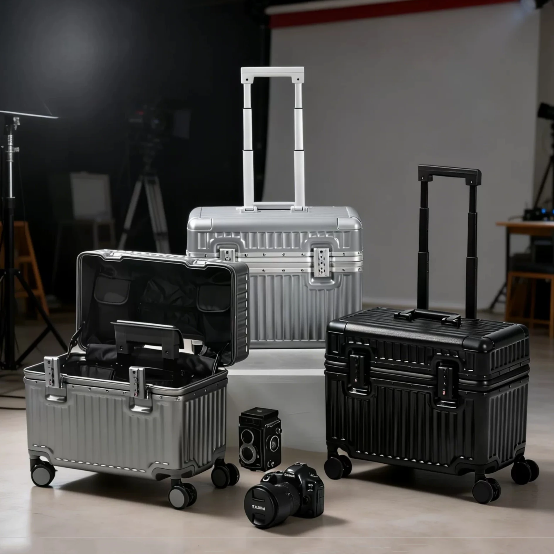 Top Opening Suitcase 18/20 Boarding Carry-on Travel Photographer Rolling Luggage PC Material with Aluminum Alloy Frame TSA Lock