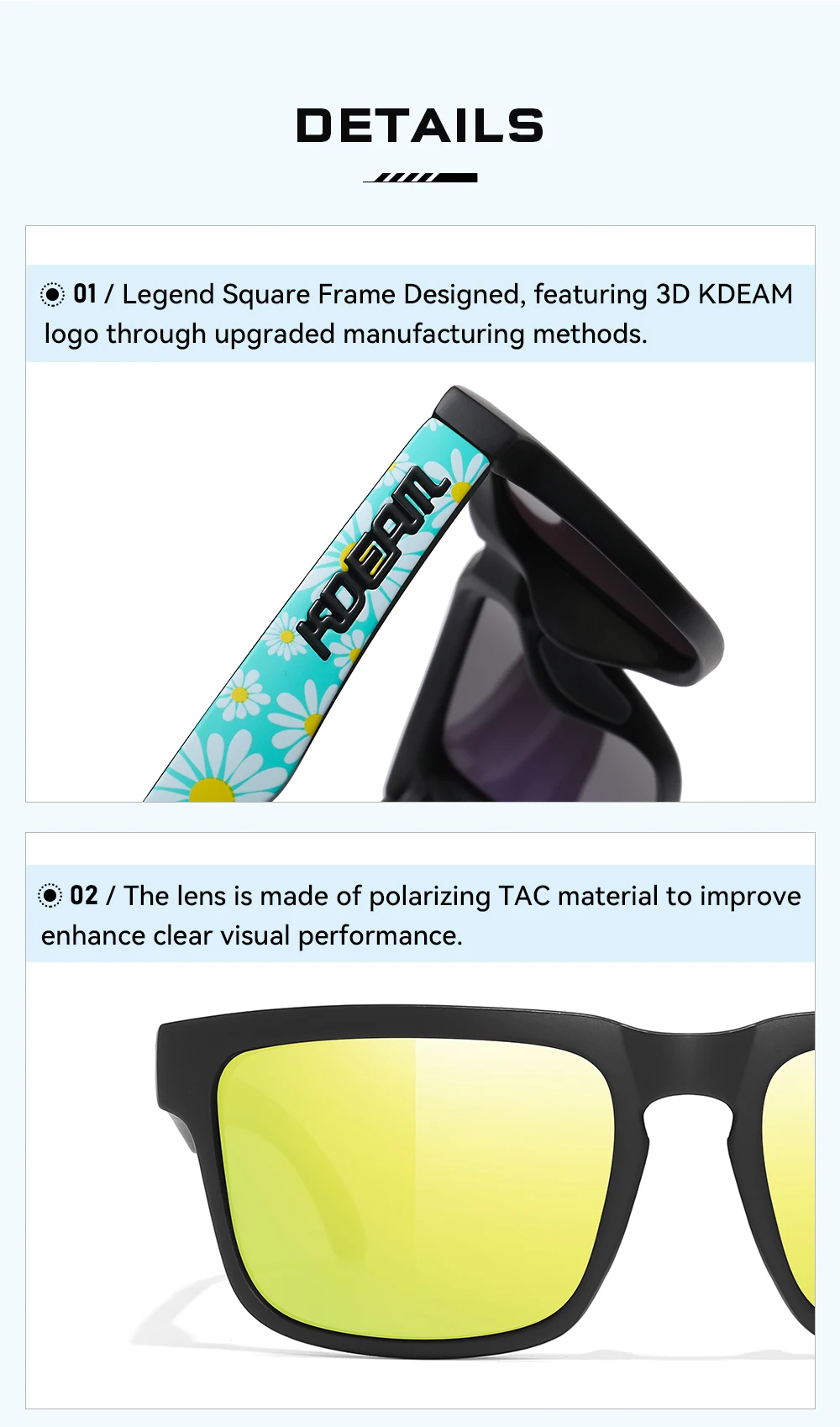 2026 KDEAM Brand Square Men Polarized Sunglasses Male Sports Photochromic Sun Glasses For Driving Fishing Fashion Women Shades