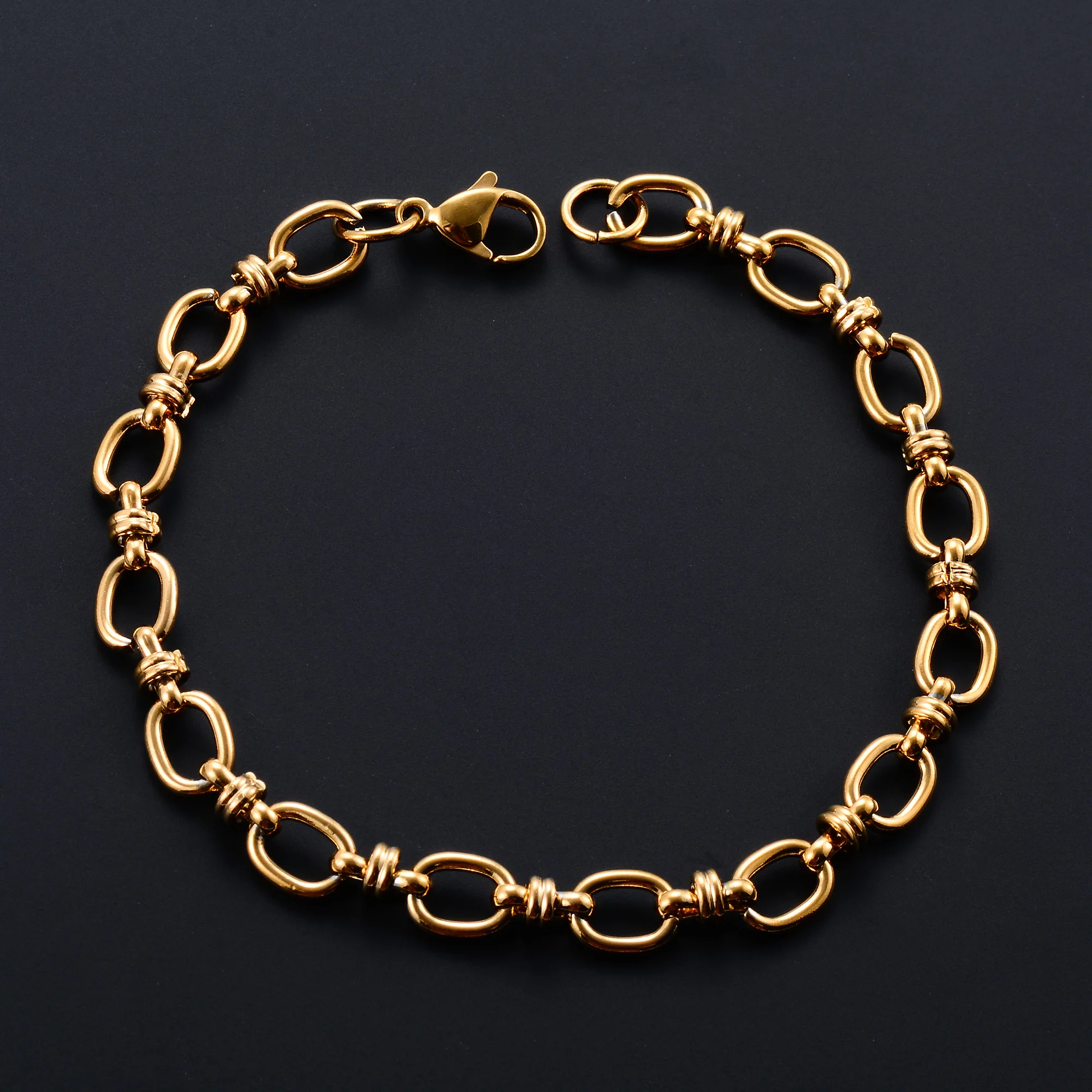 6.5mm Punk Handmade Stainless Steel Bracelet Link Oval Chain for Women Men Rock Boy Hand Chain Wristband Anklets Metal Jewelry