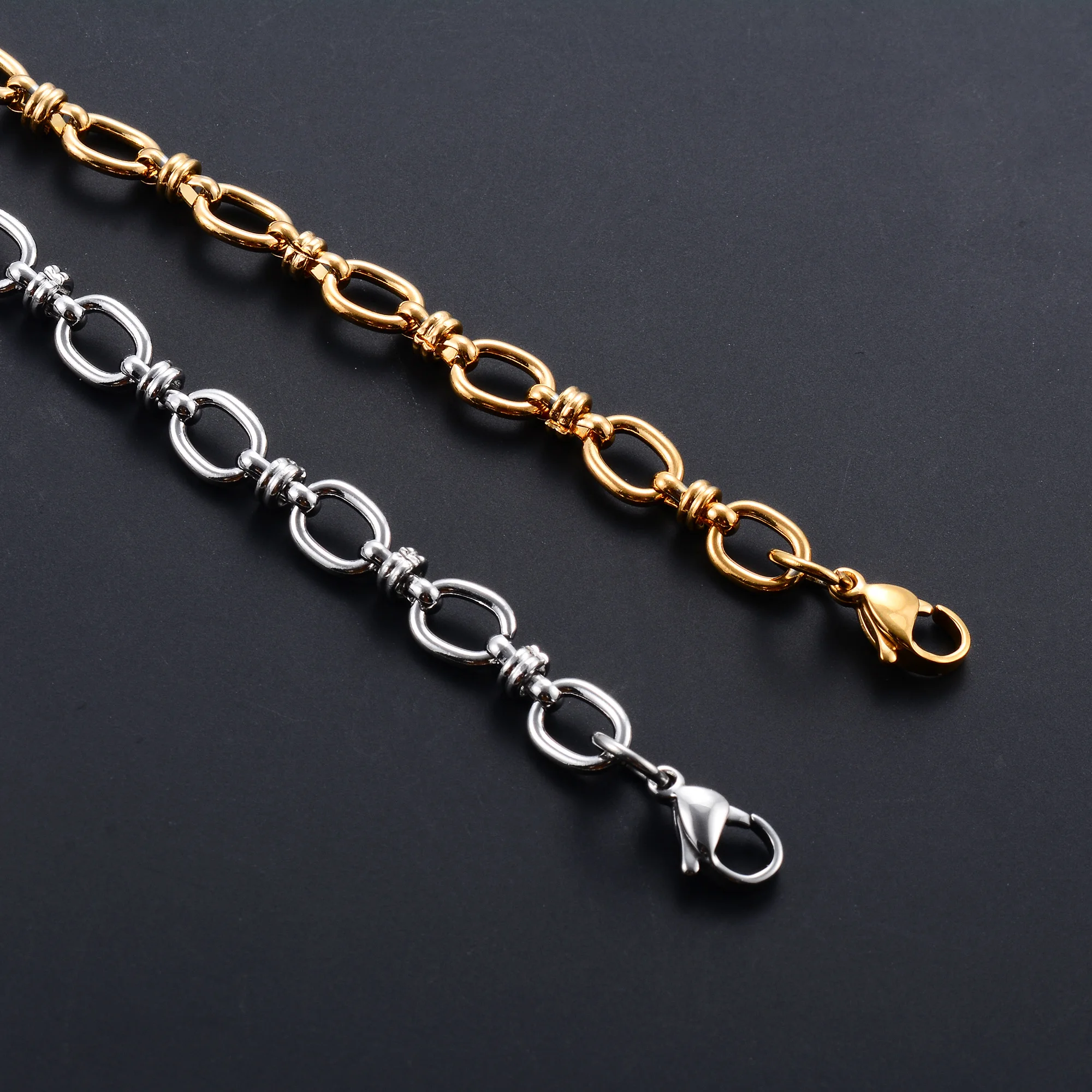 6.5mm Punk Handmade Stainless Steel Bracelet Link Oval Chain for Women Men Rock Boy Hand Chain Wristband Anklets Metal Jewelry